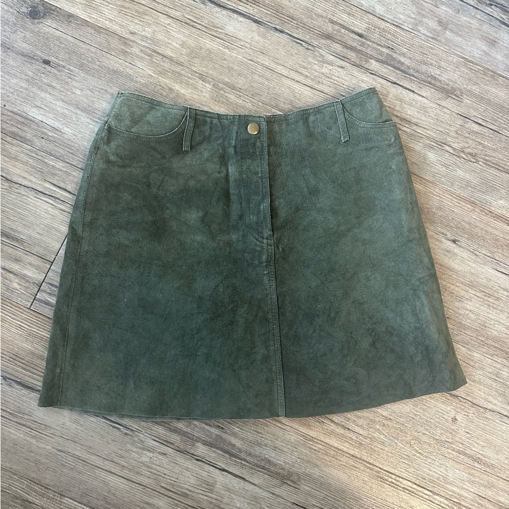 Green suede mini skirt